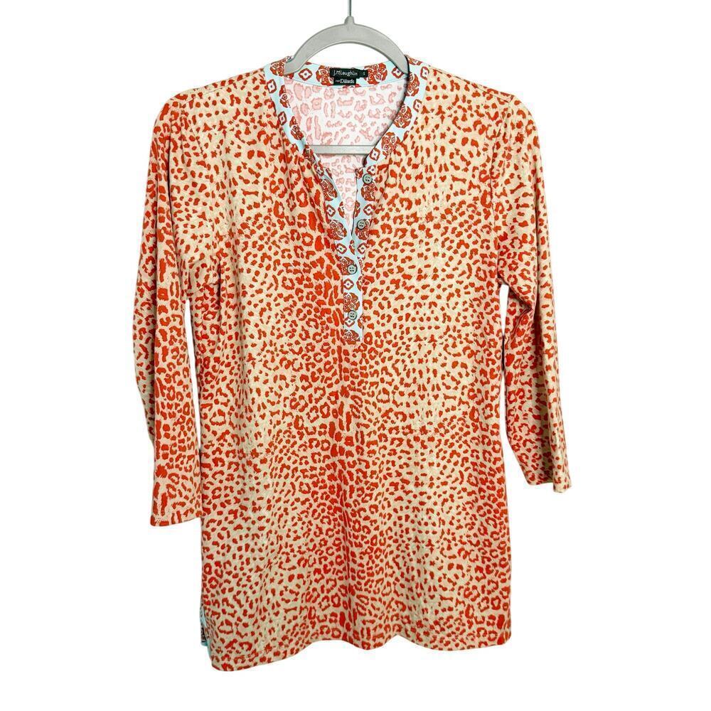 J. McLaughlin Tunic Top Catalina Cloth Leopard Print Orange Size Small